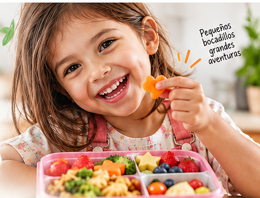 Niña sonriente con una lonchera saludable